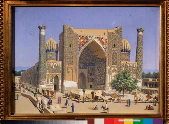 The Sherdar Madrasah at the Registan Square in Samarkand