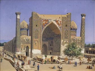 The Sherdar Madrasah at the Registan Square in Samarkand