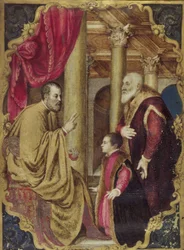 Venetian Senator or Doge presenting his son to his patron saint