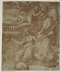A Pope Crowned by an Angel, with Fama at His Feet Resting Her Foot on a Globe and Blowing Her Trumpet