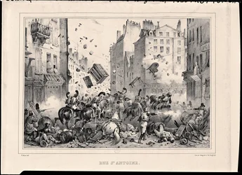 Rue Saint-Antoine in July 1830, engraved by H. Delaporte