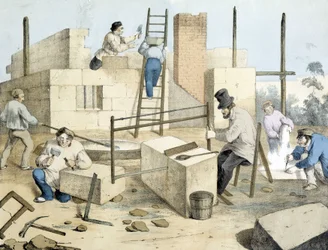 The mason, the tailor and the stone sawyer. Janson lithograph. 19th century.