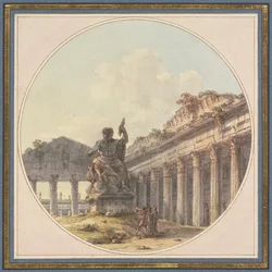 Architectural Capriccio: Interior of a Temple Ruin with a Statue of Jupiter Tonans and Staffage Figures