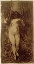 Female Nude in a Nocturnal Landscape with Rising Full Moon