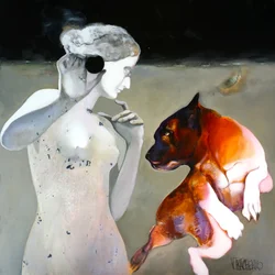 Contemplative Woman and Dog
