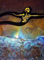 Glowing Skeleton Over Waves