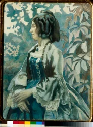 Portrait of a Woman, Eyes Closed, Pensive, Wearing a Crinoline Dress