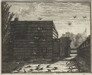 Man Behind a Fence by a Bird Trap