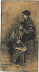 Sien Sitting on a Basket with a Girl