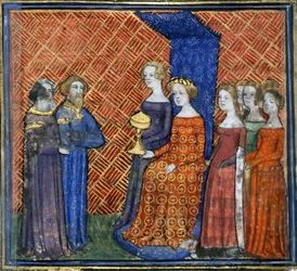 King Solomon Receiving the Queen of Sheba from the Bible Historiale by Guiart des Moulins