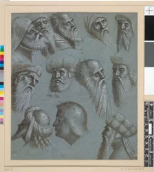 Twelve Heads, Mostly Men with Beards, Some Wearing Turbans