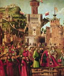 Meeting of Etherius and Ursula and the Departure of the Pilgrims, from the St. Ursula Cycle, c.1490-96 (detail)