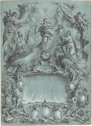 An Elaborate Rococo Setting with the Virgin and Child and Saints Defeating Evil, Heresy, and Profane Love