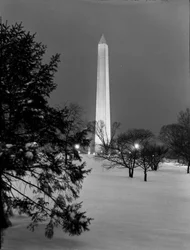Washington Memorial after snowfall, Washington By Night