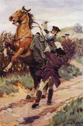 "The unruly beast threw his lovely burden from his back, and Jones caught her in his arms"