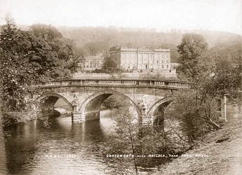 Chatsworth House and the bridge over the River Derwent, Derbyshire, 1853