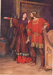 Gertrude reveals that Hamlet has killed Polonius, from ‘Hamlet’ by William Shakespeare, edition published by Hodder and Stoughton in 1915