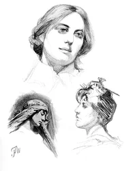 Pencil studies of three women