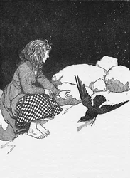 Suddenly a Large Raven Hopped Upon the Snow in Front of Her, c1930