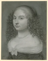 Bust Portrait of a Young Lady in an Off-the-Shoulder Dress, Pearl Necklace and Large Hanging Pearl Earrings, Turned Slightly Left