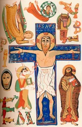 Crucifixion with decorated letters, c. 790 AD, 1849