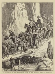On the March to the Front, Field Artillery Crossing the Indus by a Bridge of Boats at Khooshiahgurh