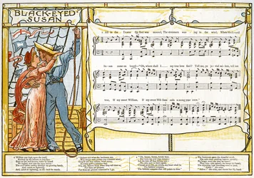 “Black-Eyed Susan”, song illustration from “Pan-Pipes”, A Book of Old Songs, Newly Arranged and with Accompaniments by Theo. Marzials, published in London by George Routledge and Sons, 1884