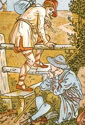 Jog On, Jog On, song illustration from Pan-Pipes, A Book of Old Songs, Newly Arranged and with Accompaniments by Theo. Marzials, published in London by George Routledge & Sons, 1884