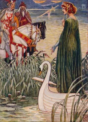 King Arthur asks the Lady of the Lake for the sword Excalibur, 1911