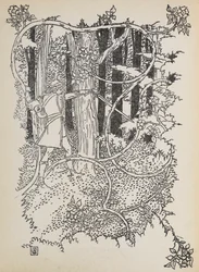 Prince Charming cuts his way through the overgrown forest to Sleeping Beauty