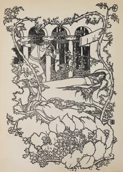 Prince Charming Finds Sleeping Beauty Asleep in a Building Overgrown with Thorns.