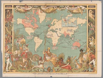 World Map with the Colonial British Empire, 1886