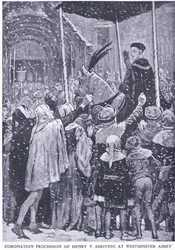 Coronation procession of Henry V arriving at Westminster Abbey 1413, from Cassell