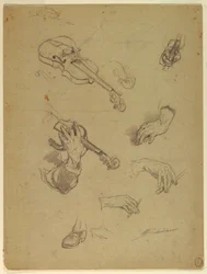 Sheet of Studies of Hands of a Violin Player, 1878