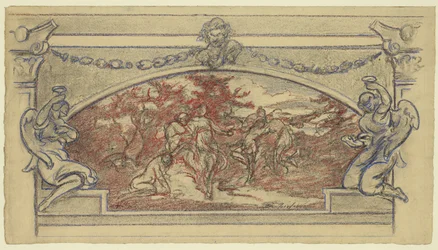 Study drawing for a mural showing dancing figures