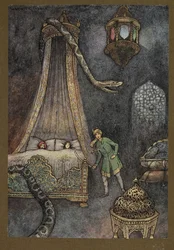 Plate 3: He rushed out of his hiding-place and killed the serpent, from Folk-Tales of Bengal