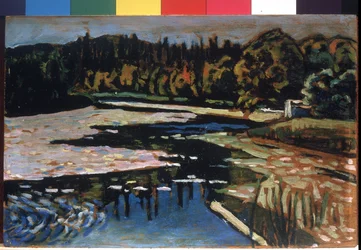 A river in autumn (Painting by Vassily Kandinsky)