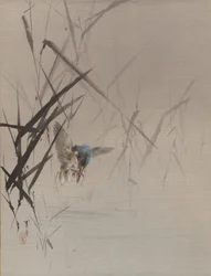 Bird Catching Fish Among Reeds