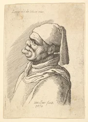 Bust of a Deformed Man with a Hat and a Fat, Protruding Lower Lip in Profile to Left