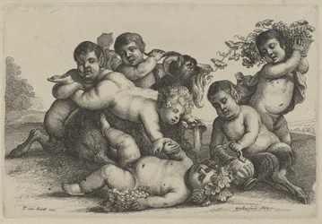 Three Boys, Two Satyrs, a Bacchant, and a Goat (series title: Putti and Satyrs)