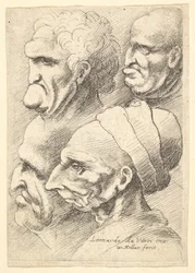 Four Grotesque Heads in Profile to Left