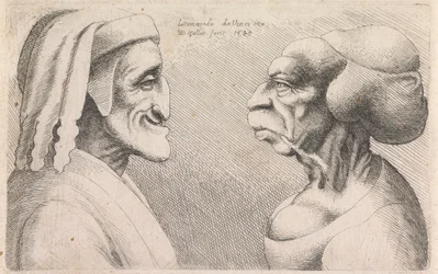 Grotesque Profiles of a Man and Woman Facing Each Other