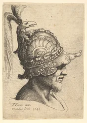 Helmeted Head with Bird