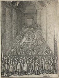 Interior of the House of Lords in session, Palace of Westminster, London