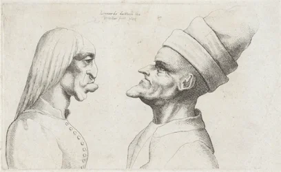 Deformed Heads of a Woman with Straight Hair and a Man with a Double-Brimmed Hat, Caricatures, Heads and Deformations after Leonardo da Vinci (series title)