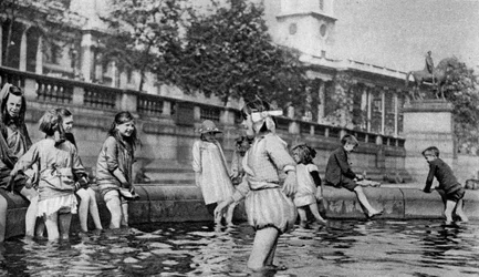 Children Paddling in the Fountains at Trafalgar Square, London