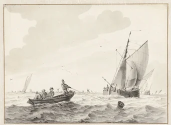 Wavy Water with a Rowboat by a Buoy