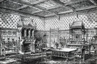 Design for a Gothic Dining Room, published in The House-Furnisher & Decorator, September 1, 1872