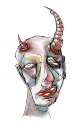 Watercolor Horned Face