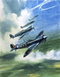 Patrolling flight of 416 Squadron, Royal Canadian Air Force, Spitfire Mark 9s
